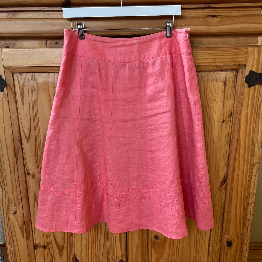 Ecologie 100% Linen Coral Skirt Fully Lined Embroidered Women's Size‎ 8